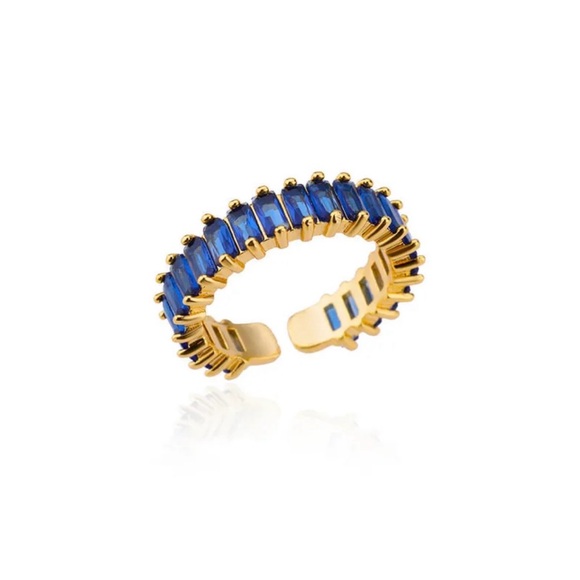 Jewelry - Sapphire-Blue Baguette Open Ring – Gold PVD Coated Copper